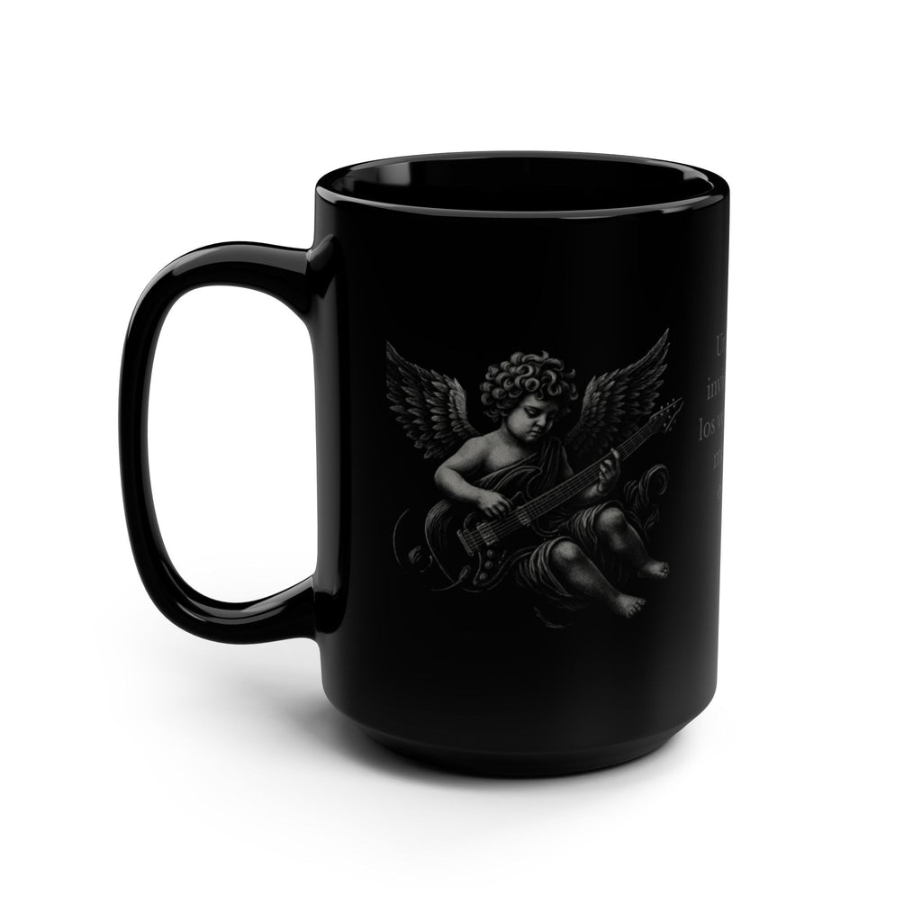 Black 15oz Mug — Black Winter Rock Logo "Un ángel de invierno canta los versos…"