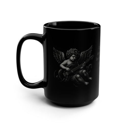 Black 15oz Mug — Black Winter Rock Logo "Un ángel de invierno canta los versos…"