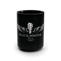 Taza negra — Taza de café de 453 ml con el logotipo de la guitarra rockera "Black Winter Rock"