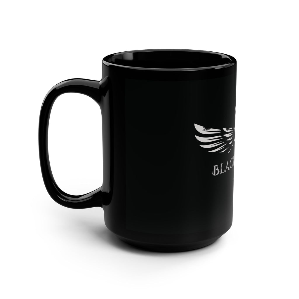 Taza negra — Taza de café de 453 ml con el logotipo de la guitarra rockera "Black Winter Rock"