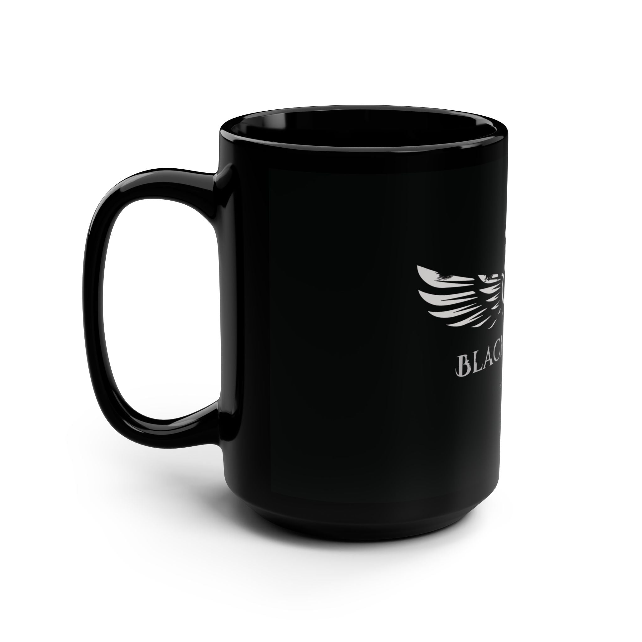 Taza negra — Taza de café de 453 ml con el logotipo de la guitarra rockera "Black Winter Rock"