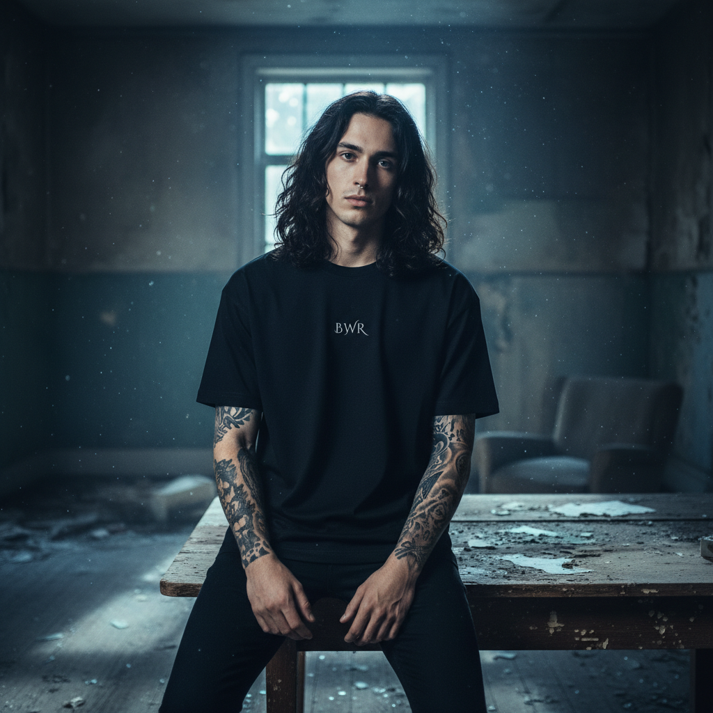 Camiseta Oversized — Camisa extragrande con el logo de la banda "BLACKWINTER ROCK"