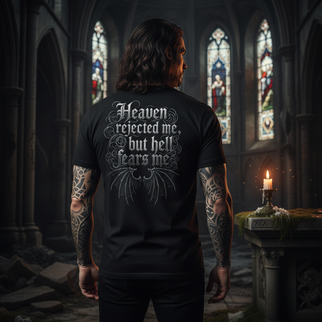 T-Shirt — "Heaven Rejected Me, But Hell Fears Me" Gothic Graphic Tee