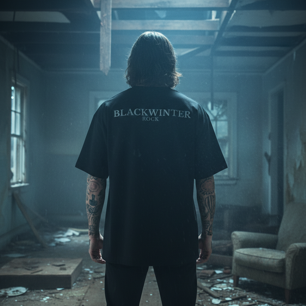 Camiseta Oversized — Camisa extragrande con el logo de la banda "BLACKWINTER ROCK"