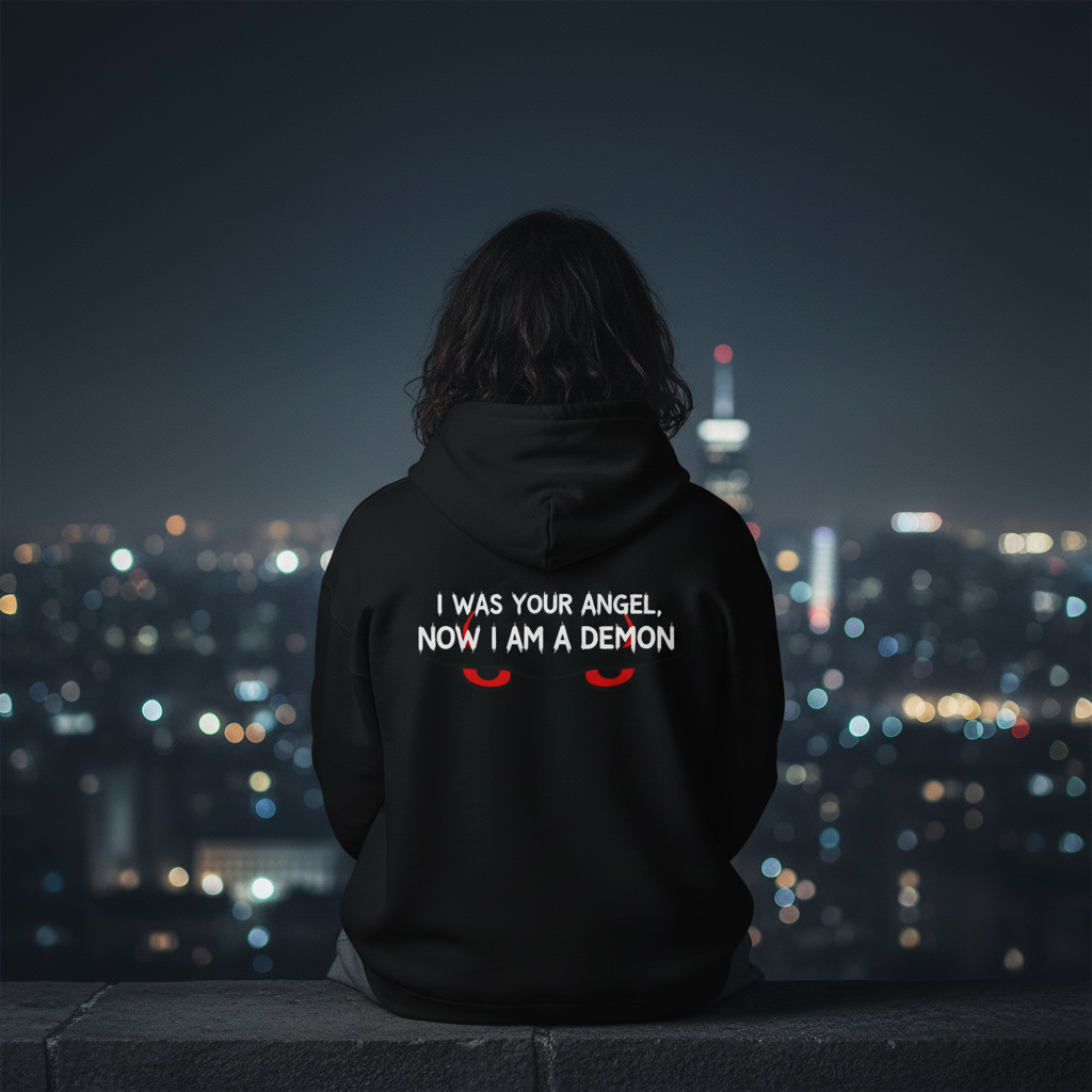 I Was Your Angel Now I Am a Demon Hoodie – Dark Streetwear Graphic Hoodie | Minimal Gothic Aesthetic