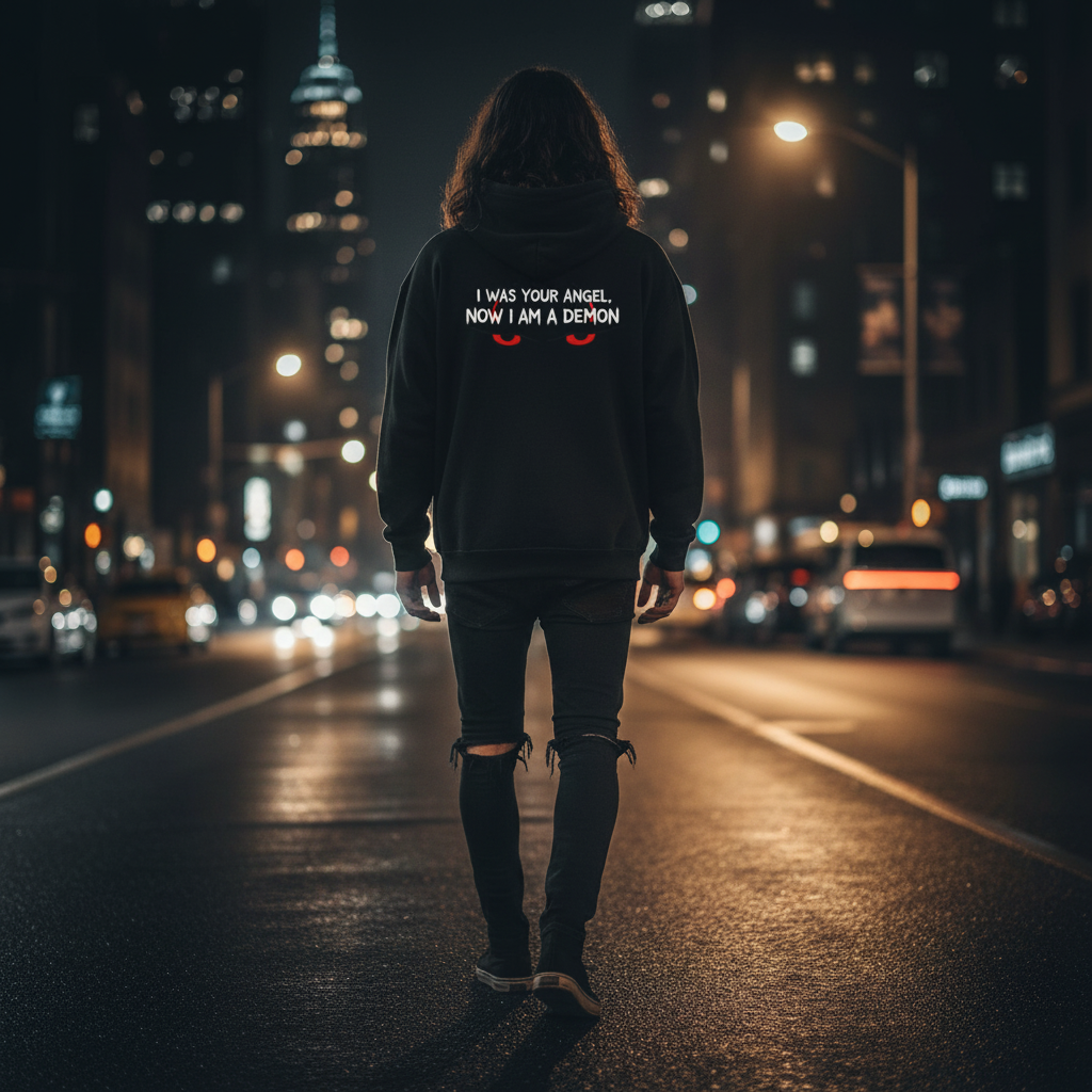 I Was Your Angel Now I Am a Demon Hoodie – Dark Streetwear Graphic Hoodie | Minimal Gothic Aesthetic